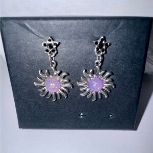 dangly silver sun earrings w/ opal core